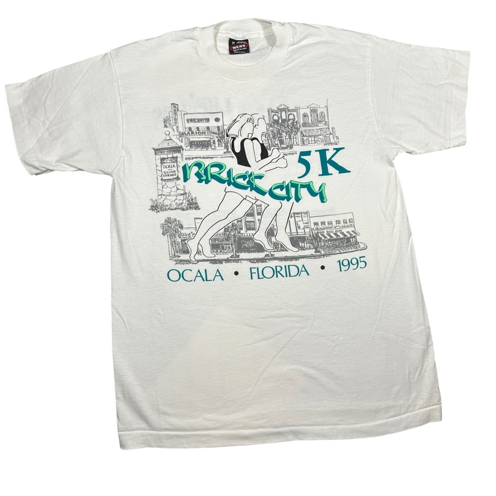 Vintage 1995 Brick City‎ 5K Ocala Florida T-Shirt Medium White 90s Single Stitch
